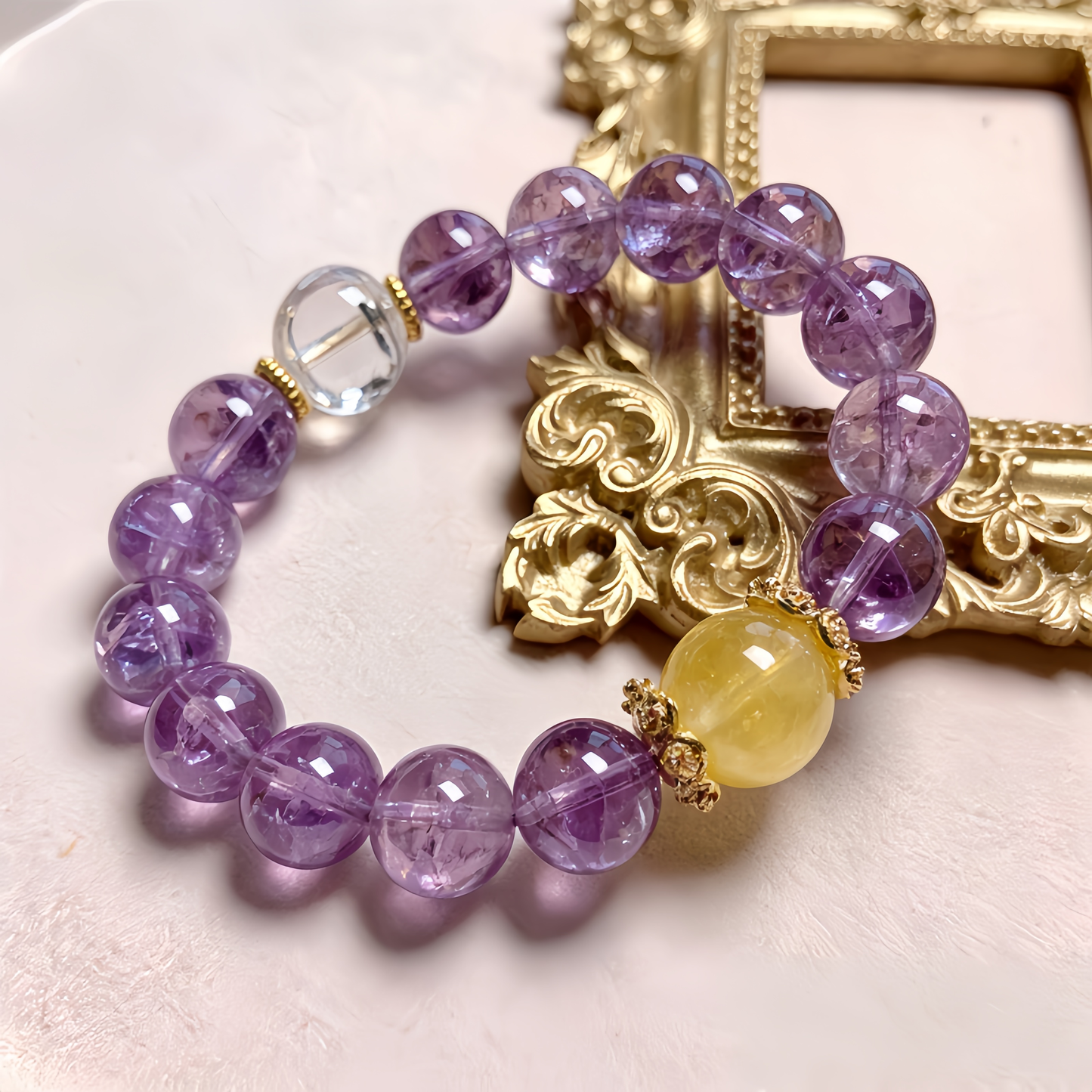 Lavender Purple Ace【Purple and yellow crystal double fortune bracelet】