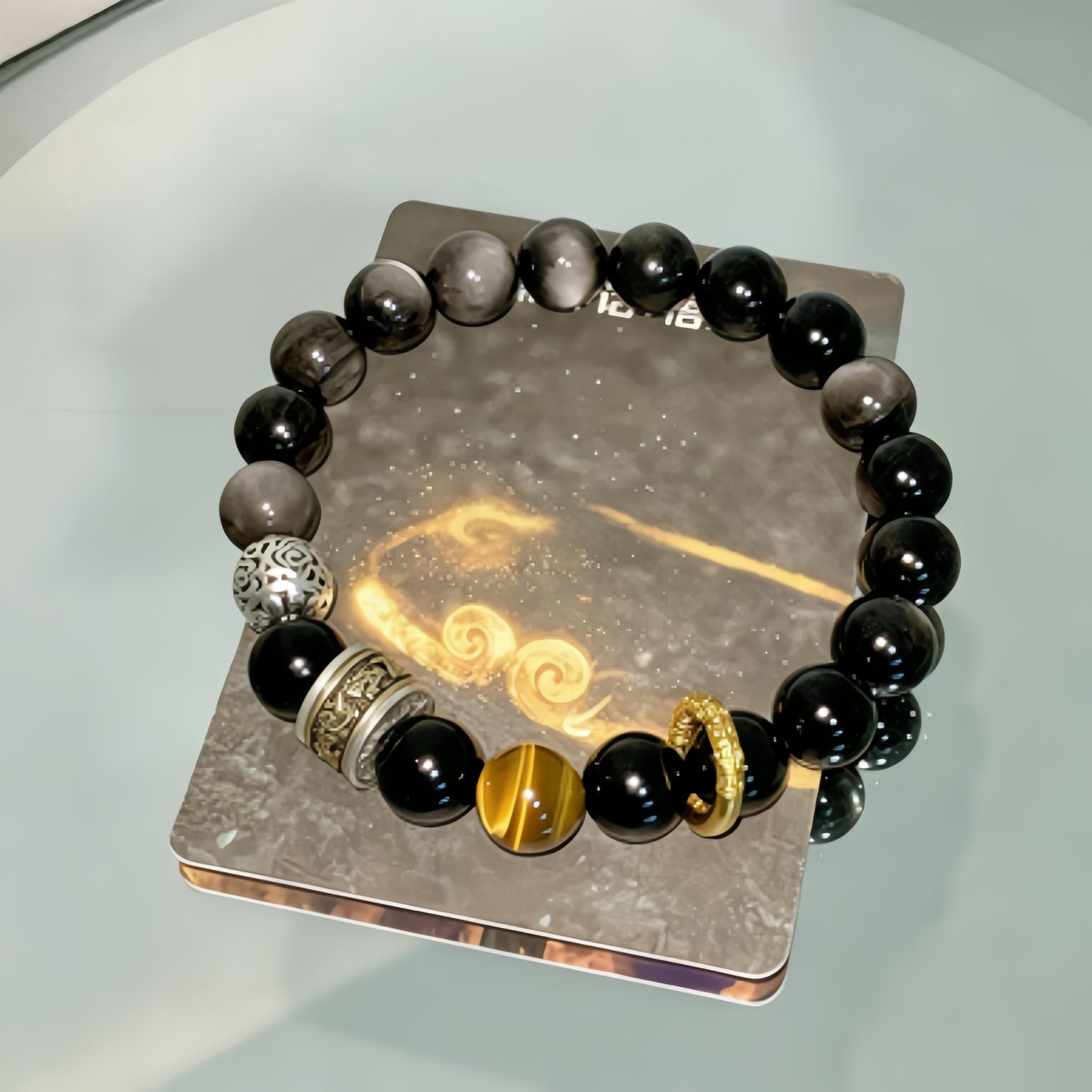 Men's Silver Sheen Obsidian Bracelet