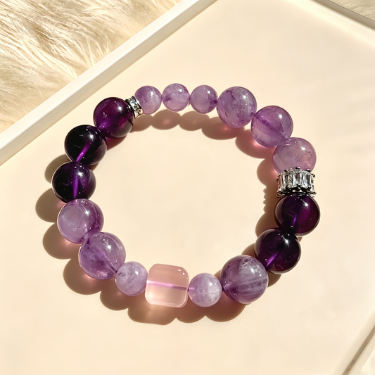 Pearl crystal sugar nine-color fire-avoiding bracelet【Amethyst energy bracelet】