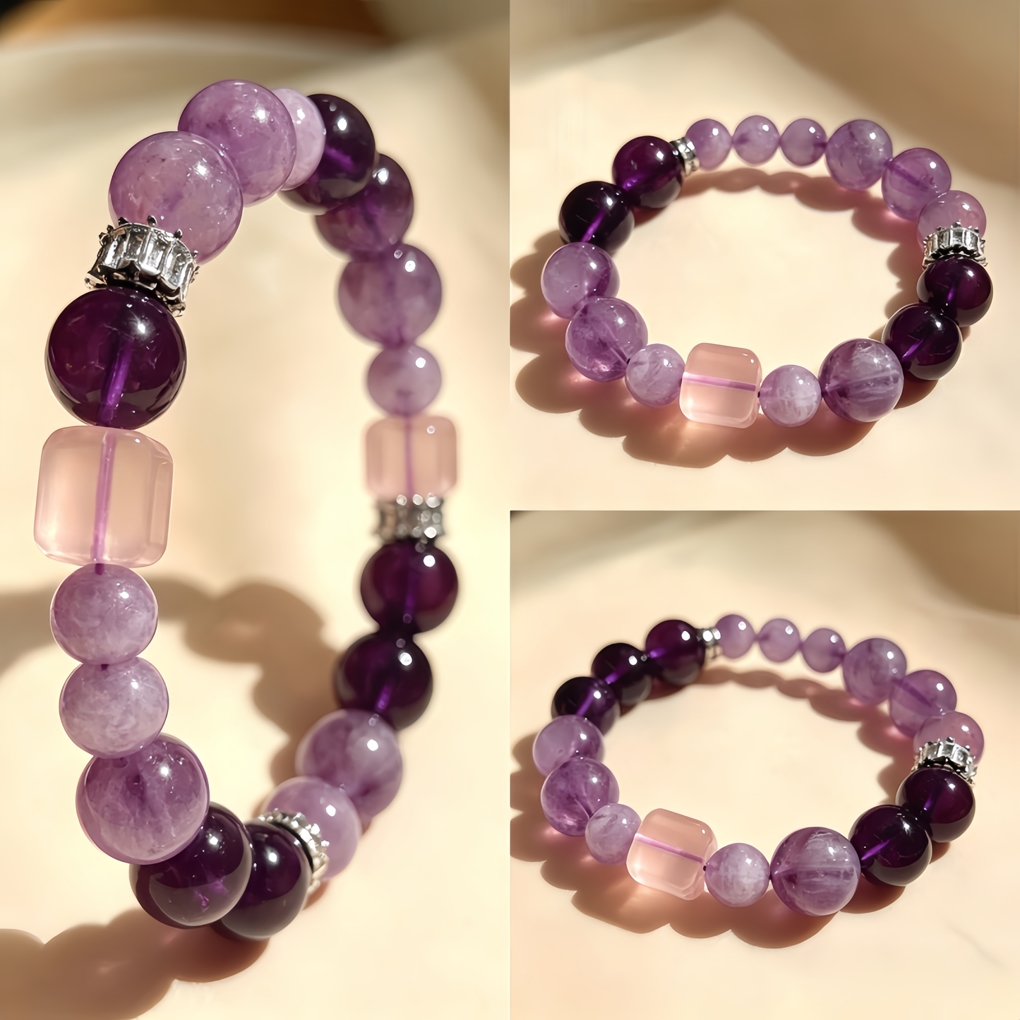Pearl crystal sugar nine-color fire-avoiding bracelet【Amethyst energy bracelet】