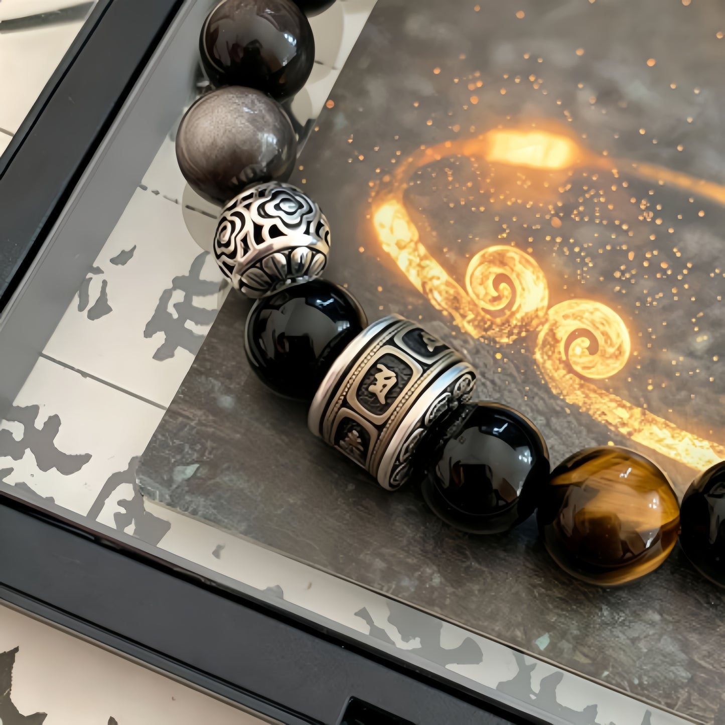 Men's Silver Sheen Obsidian Bracelet
