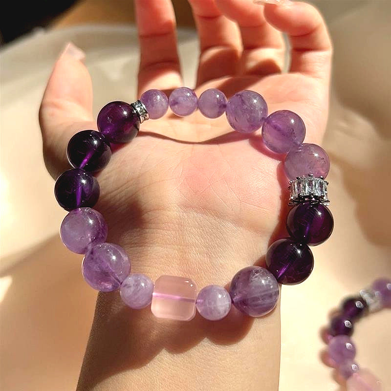 Pearl crystal sugar nine-color fire-avoiding bracelet【Amethyst energy bracelet】