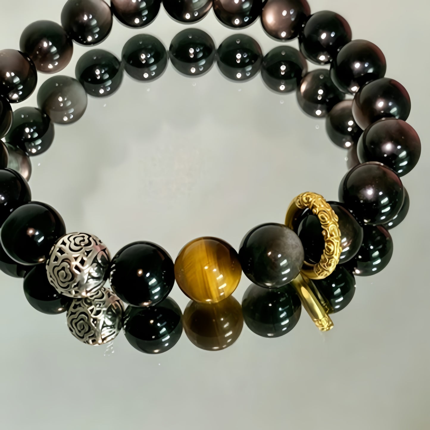 Men's Silver Sheen Obsidian Bracelet