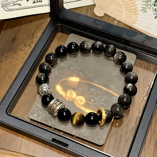 Men's Silver Sheen Obsidian Bracelet